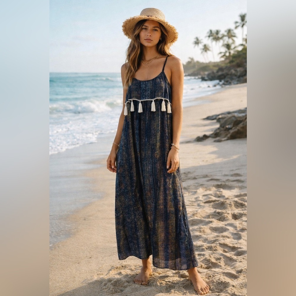 Design Lab - Blue Boho Maxi Dress - S - China